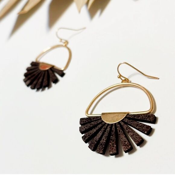 Leather Fan shaped earrings #49 - Picture 1 of 5